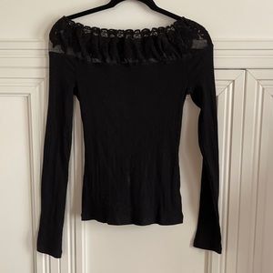 Free People Black Lace Long Sleeve Top